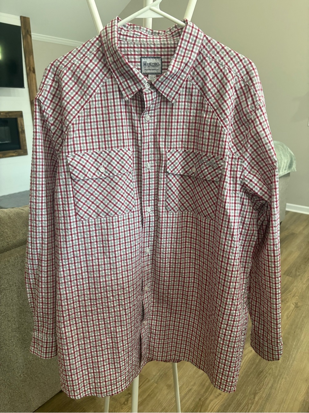 Heybo Red and White Plaid Long-Sleeve Button-Down Shirt
